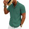Loose Cuban Collar Short Sleeve Shirt Men's Summer Casual Solid Color Beach Shirts Men