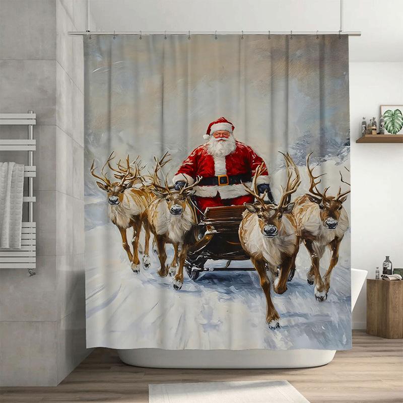 

Tuniu Festive Santa S Sleigh Holiday Shower Curtain Charming Christmas Deer Forest Backdrop Cozy Winter Bathroom Decor Fun Reind W60H190(CM)-1 Pcs