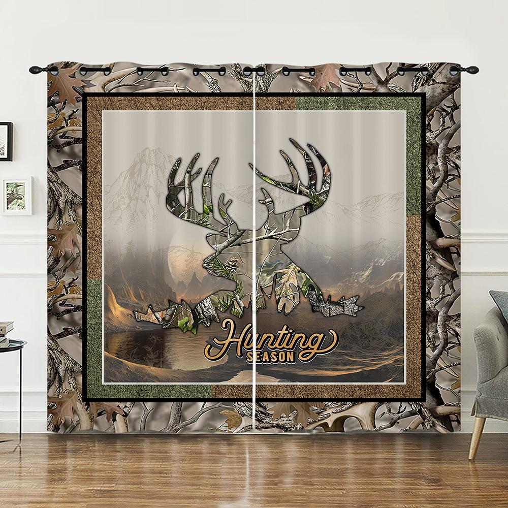 Curtains Animal Deer Pastoral Curtains Digital Printing Blackout Curtains No Punching