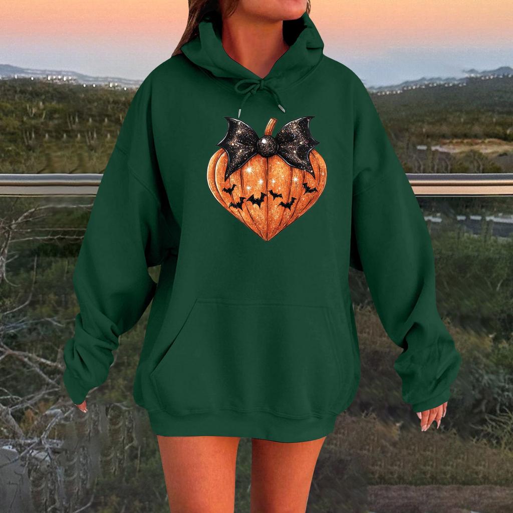 Women's Long-sleeved  Oversized Dropped Shoulder Sleeves Women's Hooded Halloween Print Plush Sweatshirt