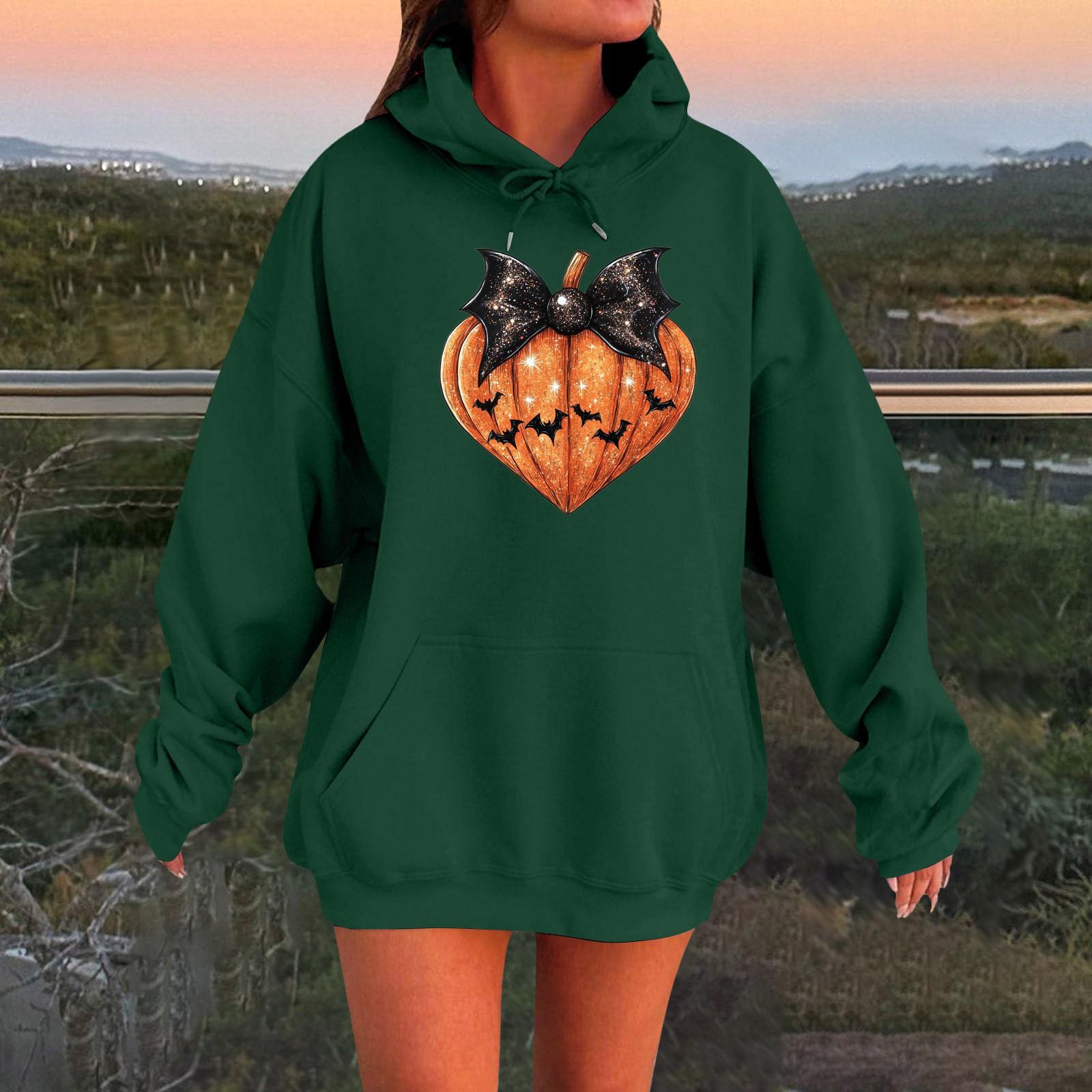 

Женский плюшевый свитшот с длинными рукавами оверсайз со спущенными плечами и капюшоном с принтом на Хэллоуин XXL