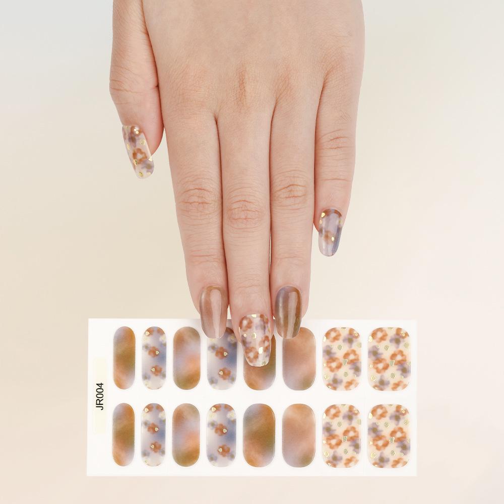 New Semi-Cured UV Gel Nail Stickers - 16 Finger Set with Light Therapy Curing Lamp for Full Nail Coverage