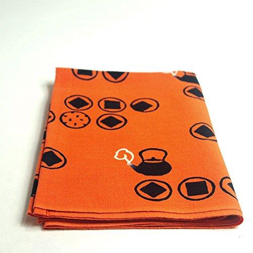 Todaya Shoten Niwa-zome Tenugui Rice Crackers 825, Orange and Black, Approx. 37 X 98 Cm