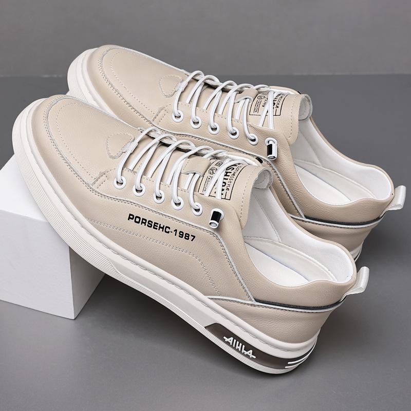 

Men s casual leather shoes new versatile casual cowhide soft-faced board shoes fashion white shoes 44 бежевый