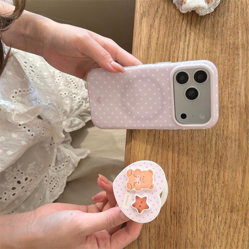 Japanese & Korean Polka Dot Heart Bear Magnetic Case for iPhone 17, 16 Pro Max, 15, 14 - New Model