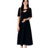 Summer Spice Girl Hollow Solid Color Dress Women's Summer Dress New Fat Black Waist Simple Temperament Long Skirt