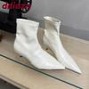 Fashion Footwear Low Heel Women Ankle Stretch Boots Female Pumps Fashion Pointed Toe Modern Ladies Short Boots Slip On Shoes Lady