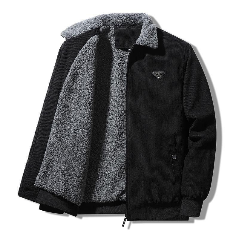 Men's High-End Fleece-Lined Corduroy Jacket - Loose, Casual, Warm Outerwear for Autumn and Winter.