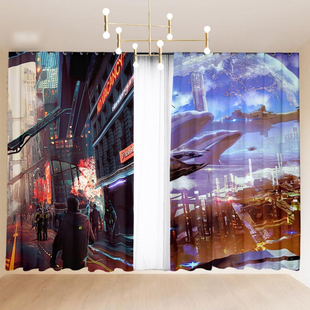 Cartoon Curtain Bedroom Semi-Blackout Bay Window Sci-fi Cyberpunk Hook Grommet Top 2024 New Custom Curtain Fabric cortinas 2PCS