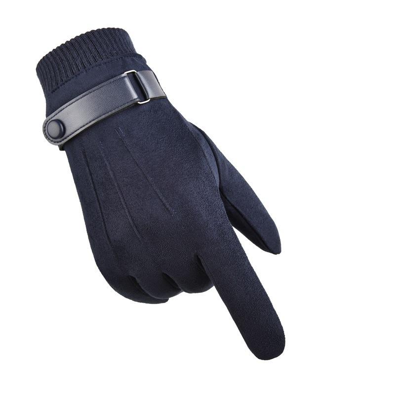 Warm Gloves Men's Suede Gloves Outdoor Riding Driving Sports Fleece Thickened Touch Screen Autumn and Winter Gloves