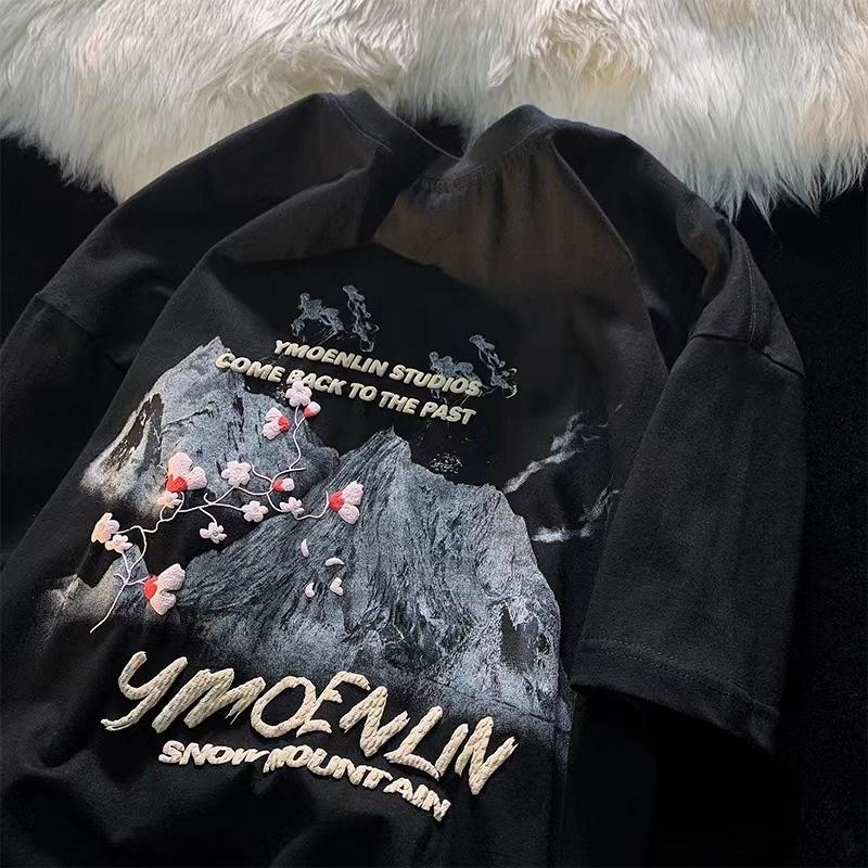 

Унисекс футболка оверсайз с принтом тушью цветущей сливы - Модный топ с полурукавом в китайском стиле Medium чёрный