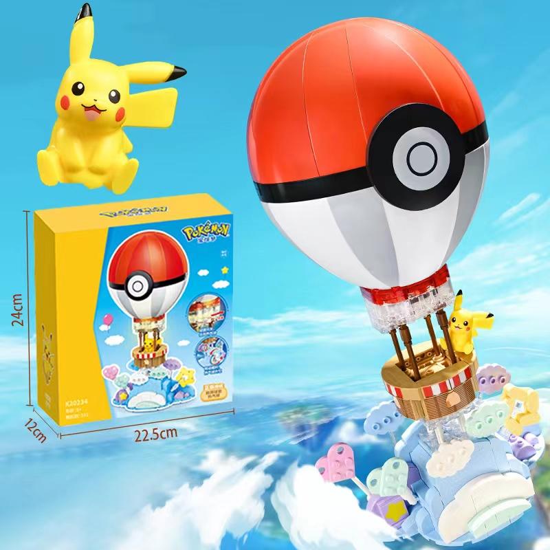 Original Pokemon Building Blocks Pikachu Hot Air Balloon Assemble Model Puzzle Toys Birthday Gift Anime Cartoon Keeppley