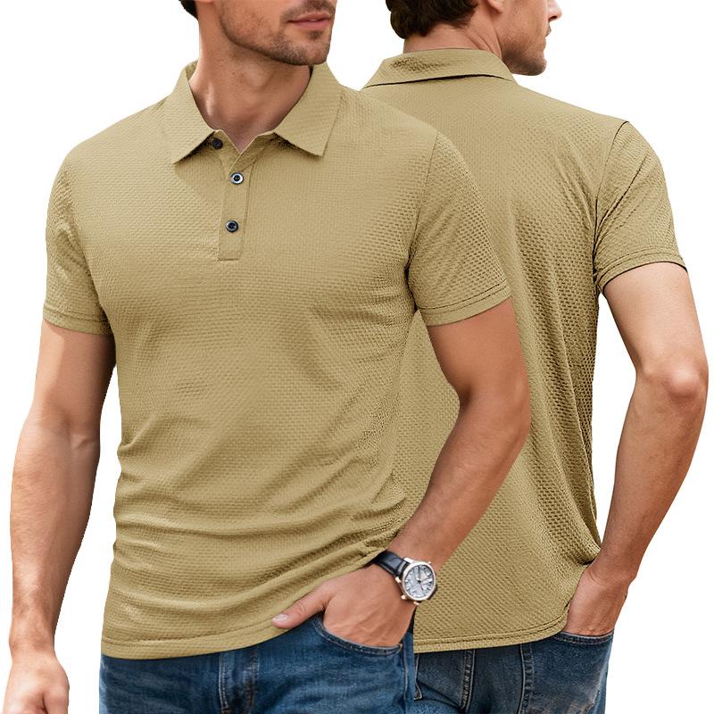 European and American Summer Ice Feeling Men's Short-sleeved Lapel Button European and American Elastic Casual T-shirt Polo Shirt
