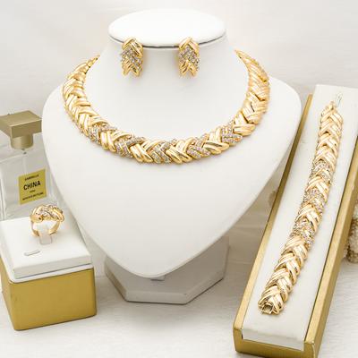 Dubai Zircon Set For Woman 18K Gold Plated Luxury Necklace Earrings Bracelet and Ring Set Zircon Wedding Party Trending