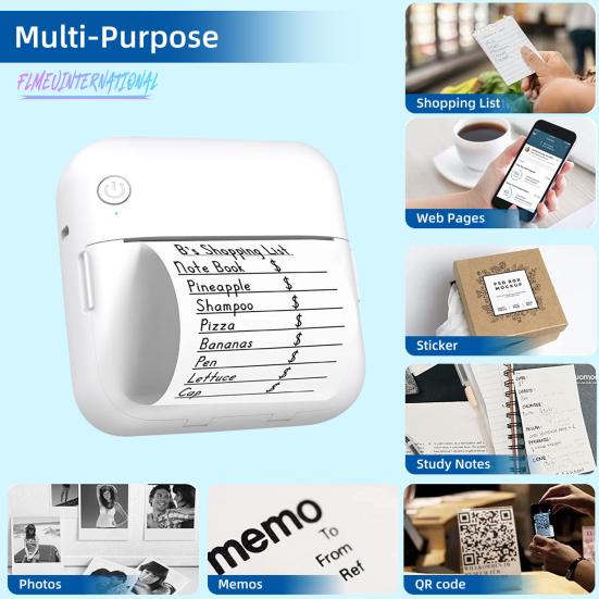 

Карманный принтер с высоким разрешением - Bluetooth-совместимое соединение, перезаряжаемый, длительное время ожидания, печать своими руками, ручной термопринтер с разрешением 200 точек на дюйм, беспроводной беспроводной принтер белый