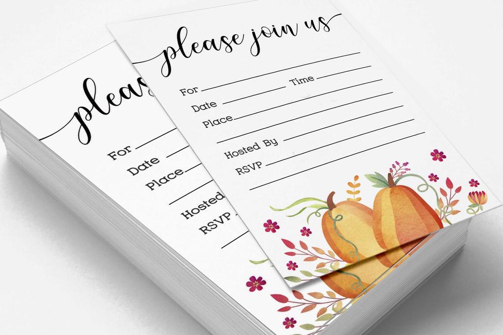 Inkdotpot Pack Of 30, Please Join Us Invitations With Envelopes, Autumn Pumpkin Watercolor Invites for Your Wedding, Bridal Shower