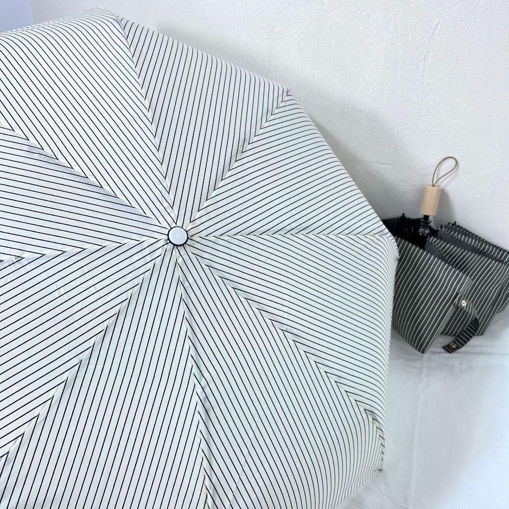 INS Striped Folding Umbrella Sun Rain Dual-Use Hand Operated Parasol Beach Use
