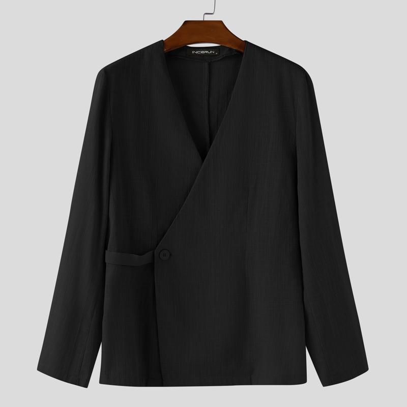 INCERUN Vintage Pánské Dlouhý Rukáv Přední Křížení Bavlna Ležérní Košile