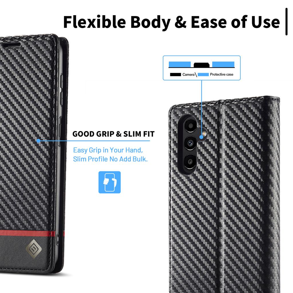 LC.IMEEKE For Samsung Galaxy S23 FE Leather Stand Cover Carbon Fiber Texture Wallet Phone Case