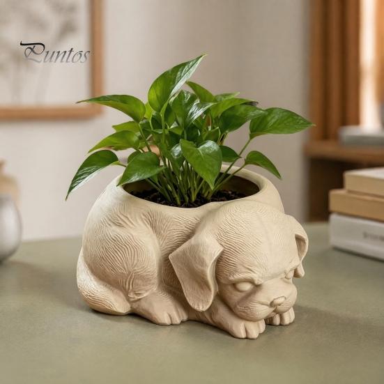 Modern White Minimalist Planter Cute Puppy Planter, 3D Printed Decorative Plant Pot, Unique DIY Hand Painted Flower Pot Dog Shaped for Succulents Home