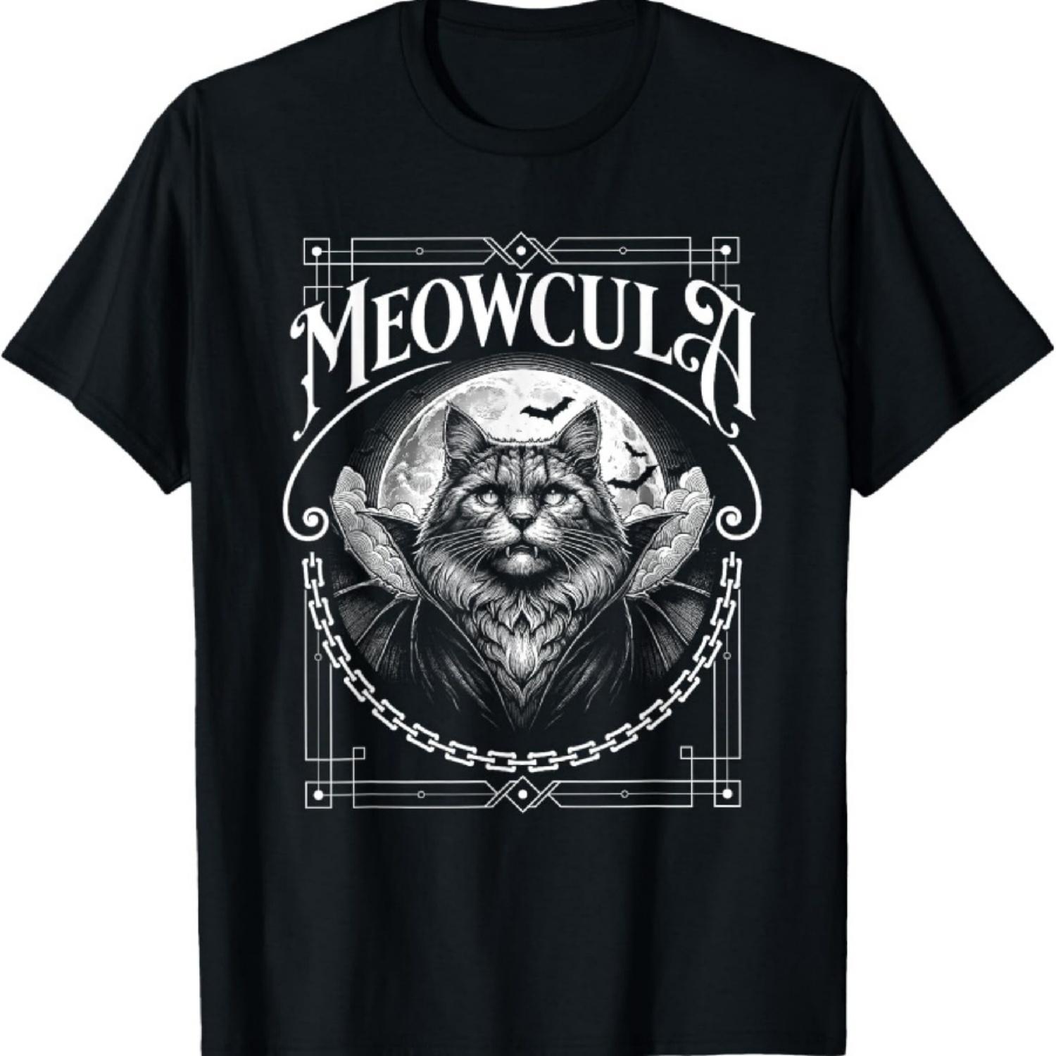 

Meowcula Cat Vampire Dracula Horror Halloween Goth Cat T-Shirt XXXXXL чёрный