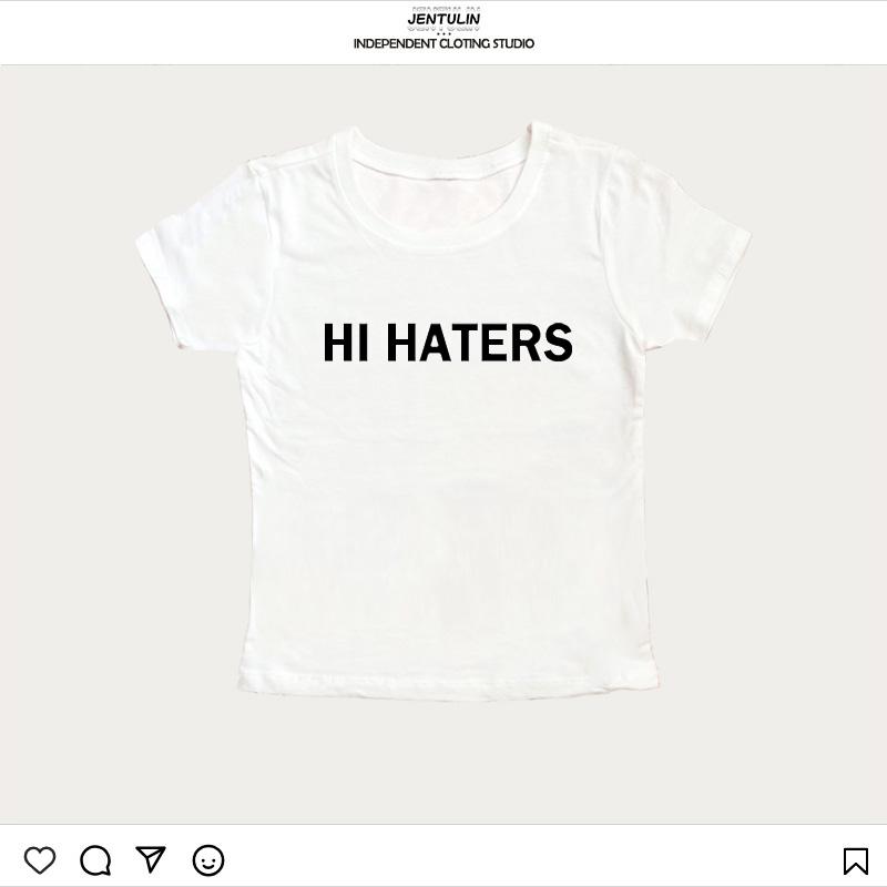 Harajuku Crop Tops Cool Girl Short Sleeve Top Hi Haters Letter Goth Tshirt US High Street Sexy Tees Fairy Summer Skinny Tops Y2k
