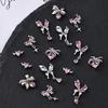 Nail Art Diamond Pink Zircon Bow Pendant Jewelry New Light Luxury Silver Butterfly Love Diamond