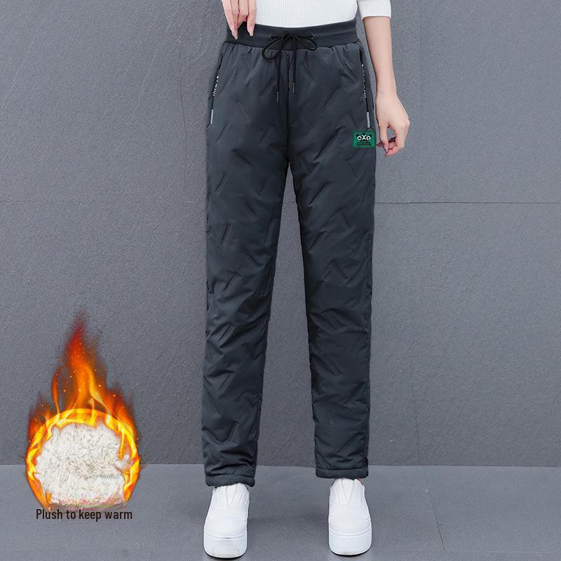 

Женские зимние брюки из плюшевого хлопка: Стильные, утолщенные, утепленные, с манжетами и плоской подошвой M (80-90 jin)