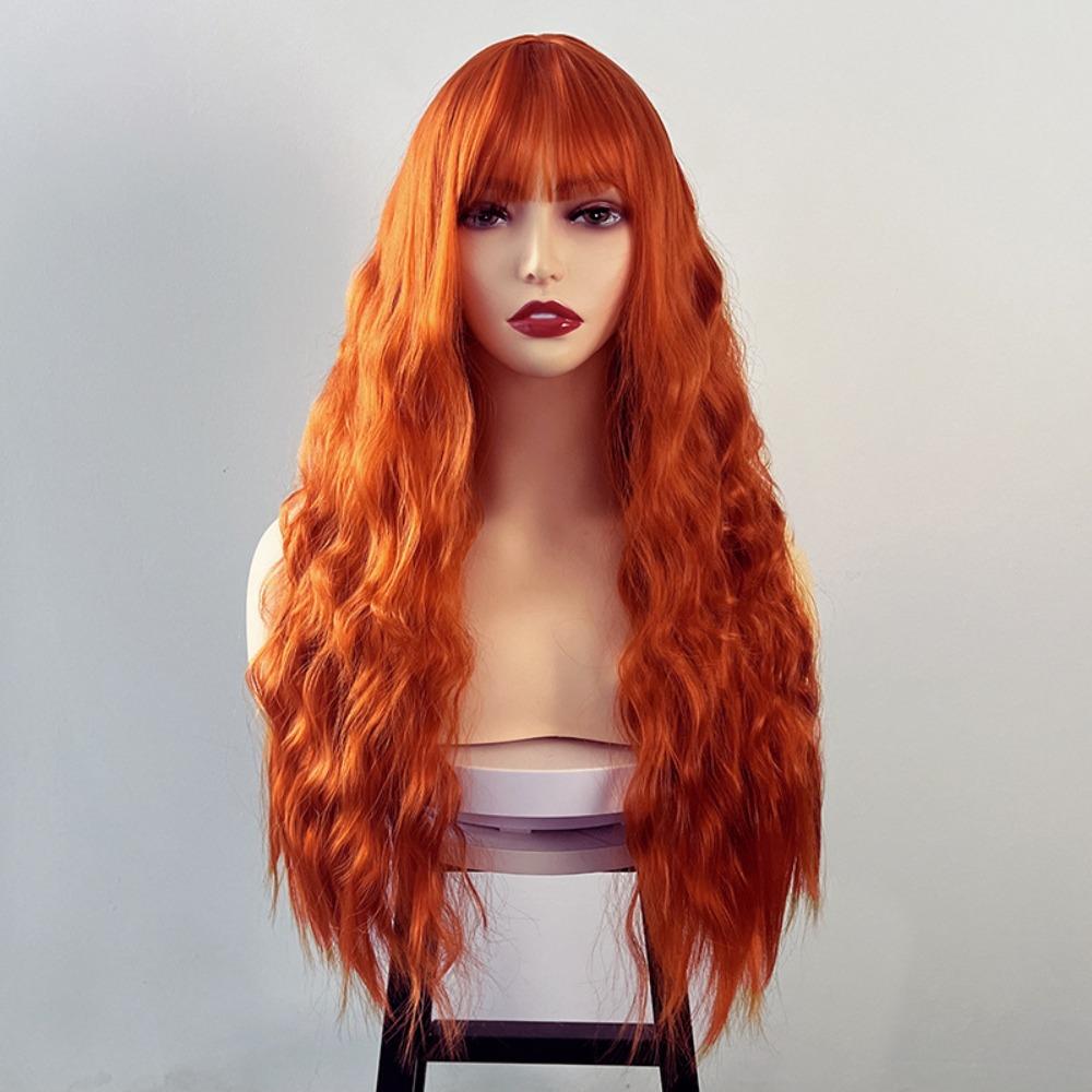 Halloween Long Water Wave Wig Cosplay Women Layered Wigs Orange Brown Gold Curly Wigs  Carnival