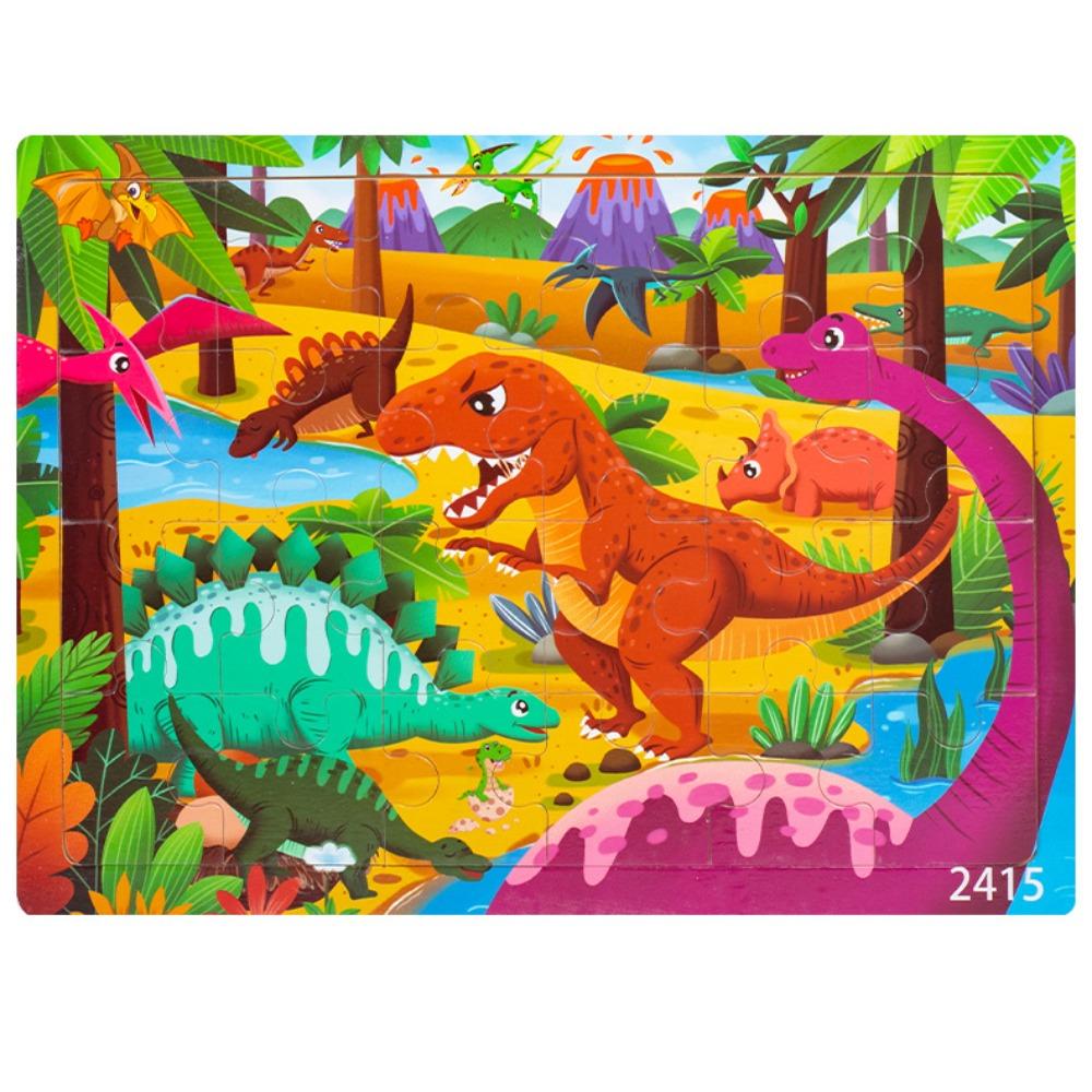 Holzpuzzle mit 24 Teilen, Kinder Tier Dinosaurier Cartoon Flugzeug Puzzle, Baby Früherziehung pädagogisches Baustein Spielzeug