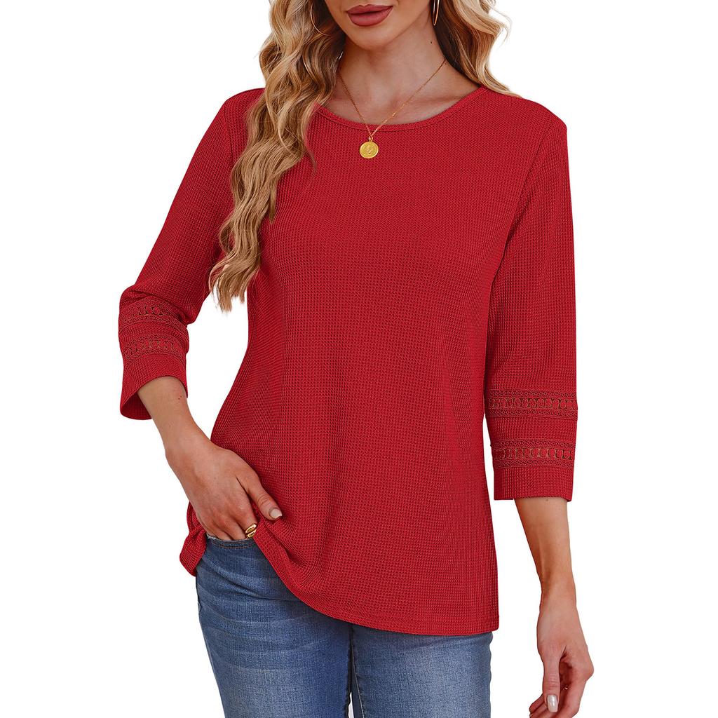 Women's Fashion Loose-Fit Round Neck Color Long-Sleeve Top
