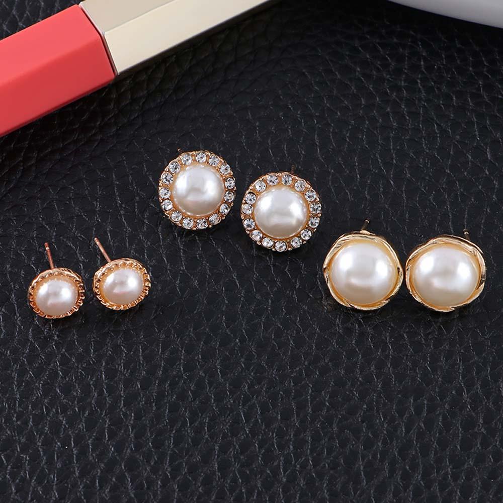 Gold Color Simulated Pearl For Women Hollow Round Accessories Jewelry Earring Sets Stud Earrings