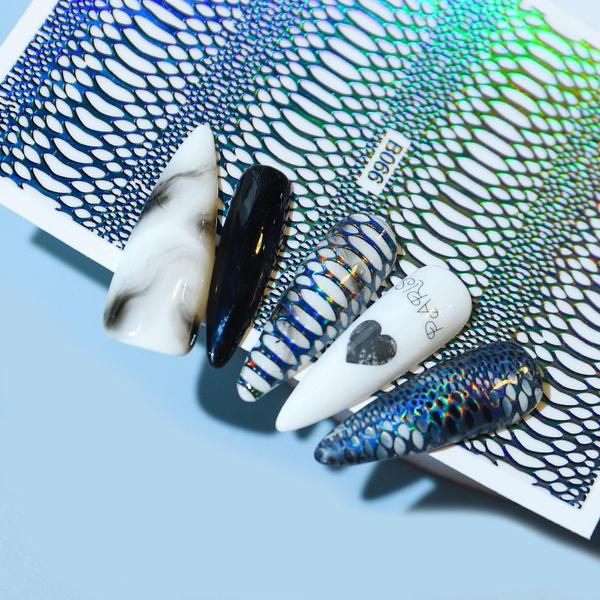 12Pcs 3D Laser Holographic Snake Skin Design Adhesive Nail Stickers Decals Nail Decorations