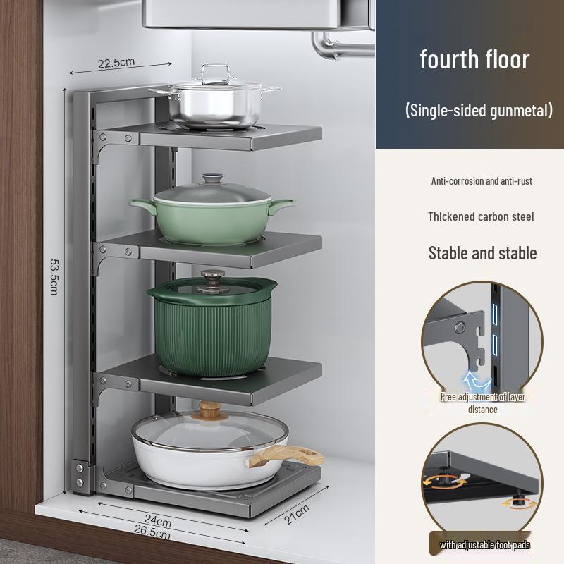 Flerlagrigt köksförvaringsställ för bänkskivor och under diskbänken - Organisera kastruller och stekpannor