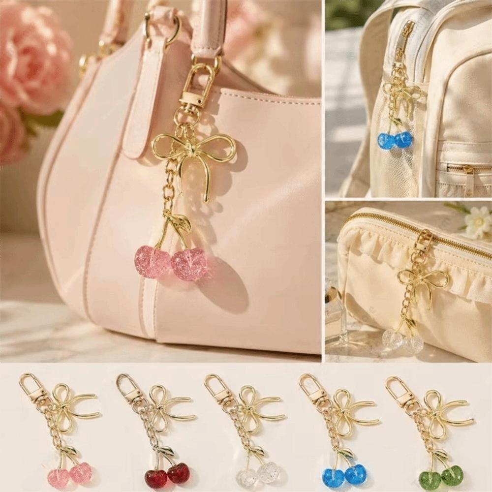 Red Cherry Cherry Keyring Pearl Bow Cherry Bag Pendant Trendy Cherry Keychain For Women