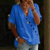 2026 Women's Shirt Top V-neck Solid Color Casual Comfortable Buttoned Cotton Linen Shirt