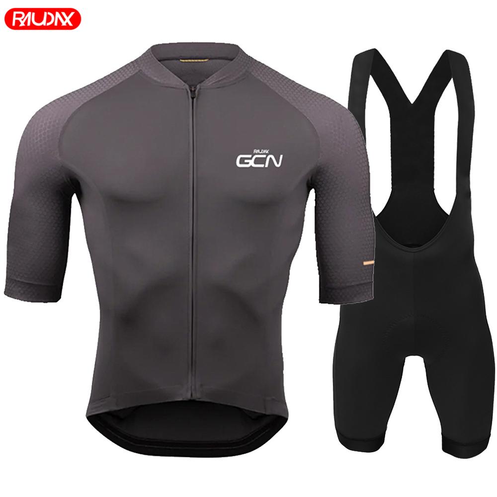 Raudax Gcn Men Short Sleeve Jersey Sets Ropa Ciclismo Hombre Letni zestaw odzieży rowerowej Triathlon Bib Shorts Suit Bike Uniform
