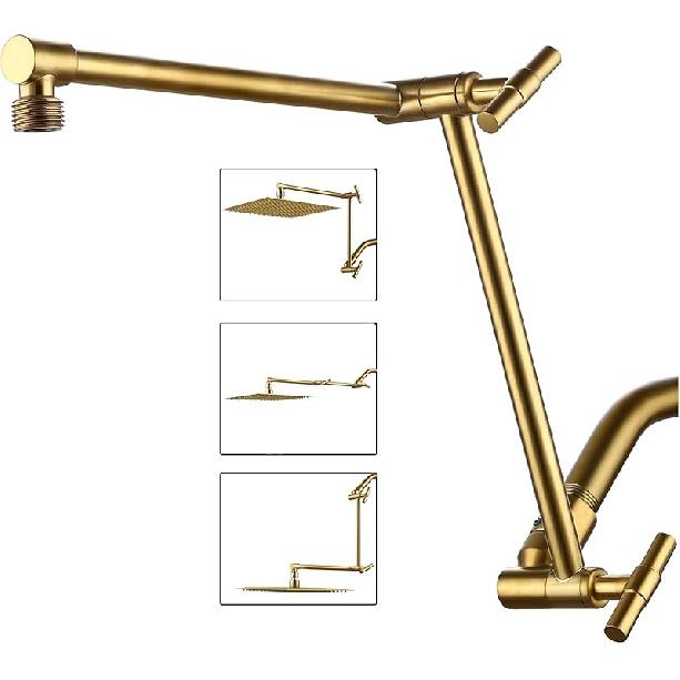 13-Inch Shower Head Arm, Gold, Stainless Steel, Adjustable, Locking Nut, 3-Year Warranty