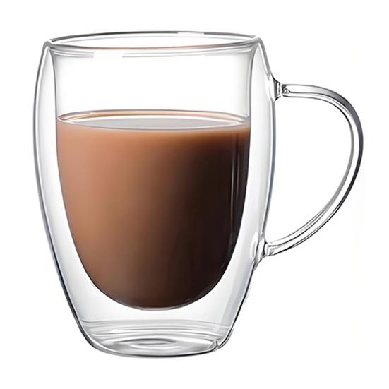 Double Wall Glass Tumbler with Handle Heat-Resistant Insulated Glass Mugs for Coffee Tea Milk 12oz Transparent Drink Cup for Home Office Use