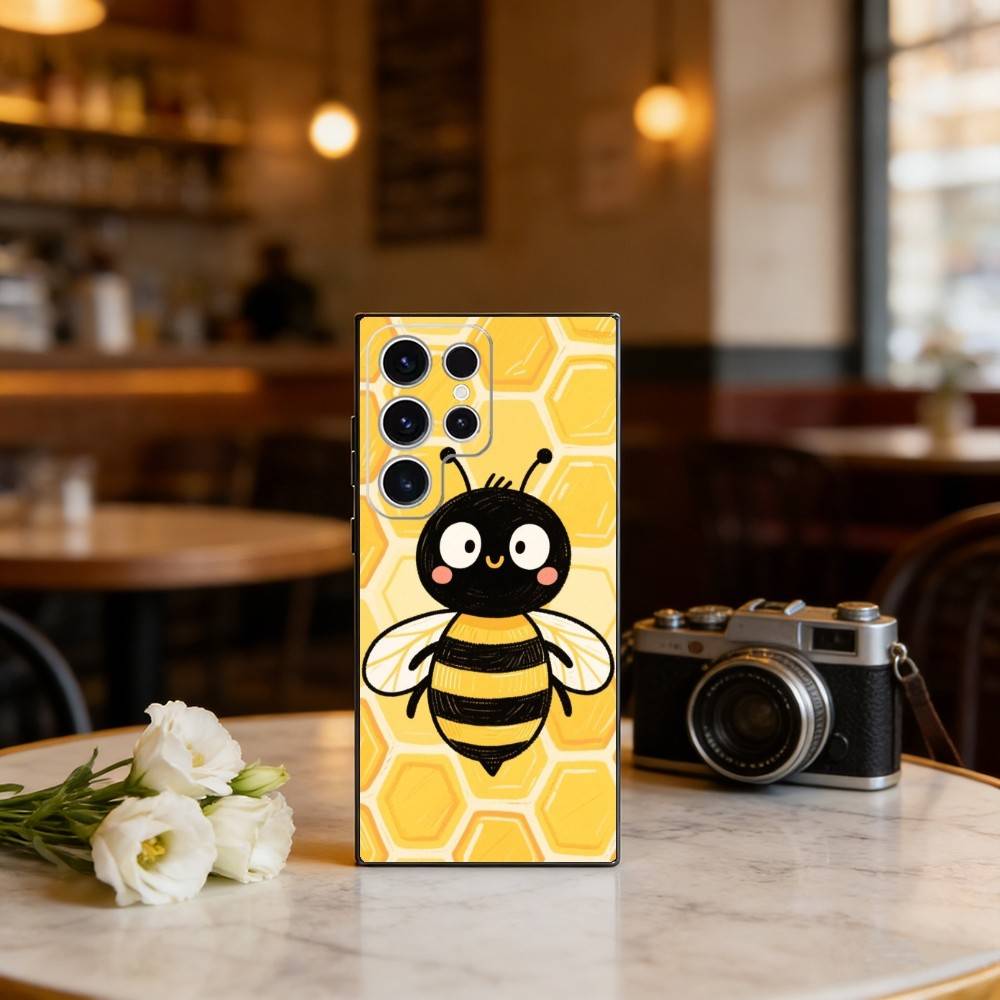C-Cute Cartoon Bee Phone Case For Samsung S25,S24,S23,S22,S21,S20,Plus,Fe,Lite,Others Black Cover