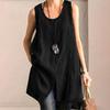 Women Tops Sleeveless Round Neck Front Slit Design T-Shirt Pure Color Loose Fit Summer Casual Camisole Vacation Office Date Wear