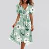 Women's Summer Floral Printed Casual Wrap V Neck Ruffled Hood Short Sleeves Belt A-Line Ruffle Hem Midi Sundress