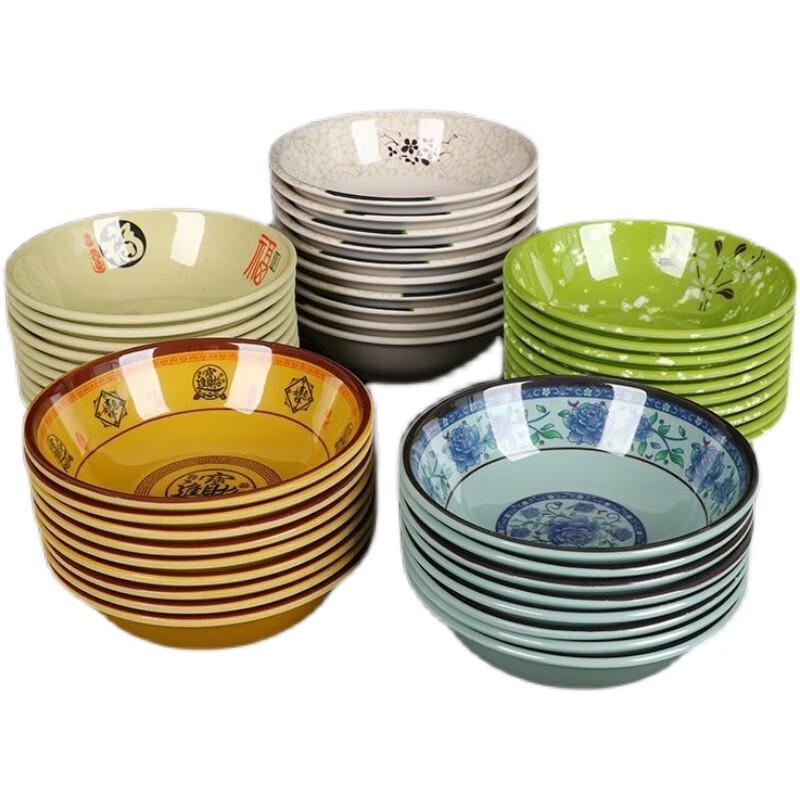 Chinese Style Melamine Commercial Serving Bowls - 10-Pack