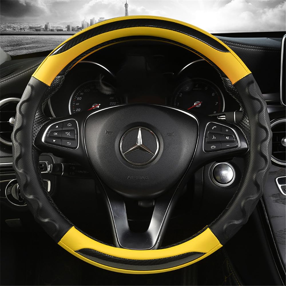 AUSTYLCO Steering Wheel Cover for Kei Protective 3D Carbon Fiber Comfortable to the Interior Yellow Cars, Cover, Stylish, Touch, Stain-Resistant,