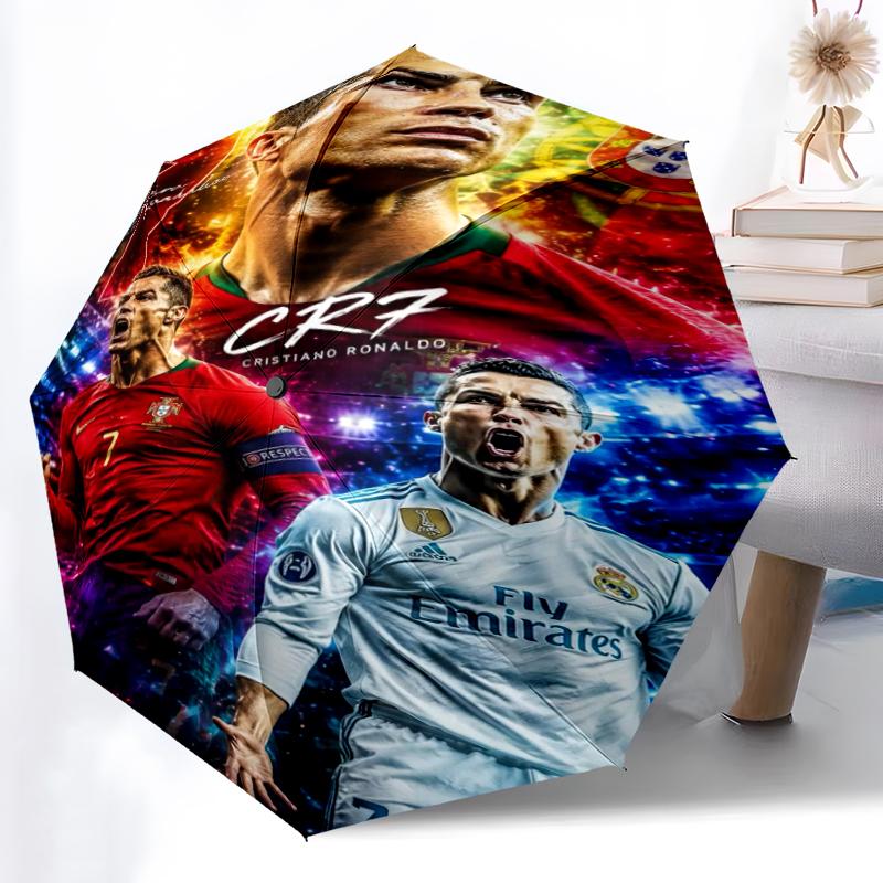 1pc Sturdy 8-Bone Auto Umbrella, Cristiano Ronaldo Umbrella, Digital Printed, Foldable Umbrella for On-the-Go Outdoor Use