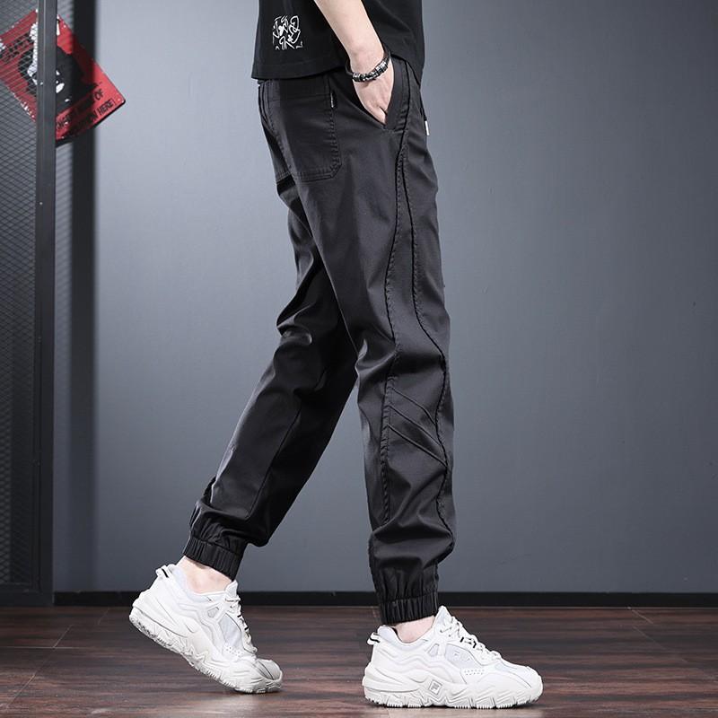 Black tooling casual pants men's new spring and autumn simple versatile leggings fashionable elastic waist men's pants