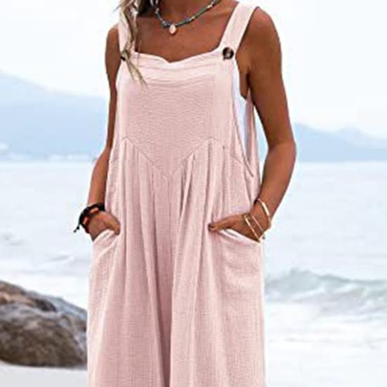 Damski kombinezon jednokolorowy, etniczny, luźny, z szerokimi nogawkami, głębokim kroczem, letni kombinezon Codzienne ubrania