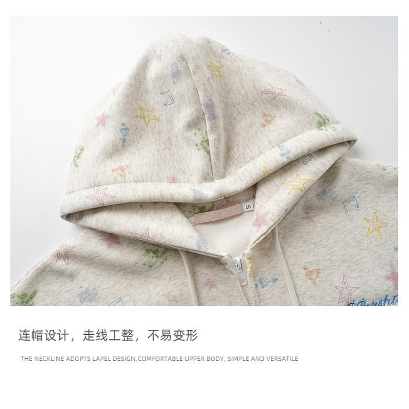 Oversized Floral Print Hooded Zip-Up Sweatshirt Unisex Loose Fit Casual Top