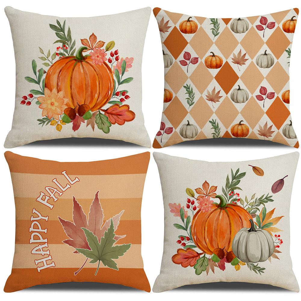 Pumpkin Harvest Festival Pillow Cover Autumn Maple Leaf Diamond Printed Pillow Cover Sofa Decorative Cushion Cover