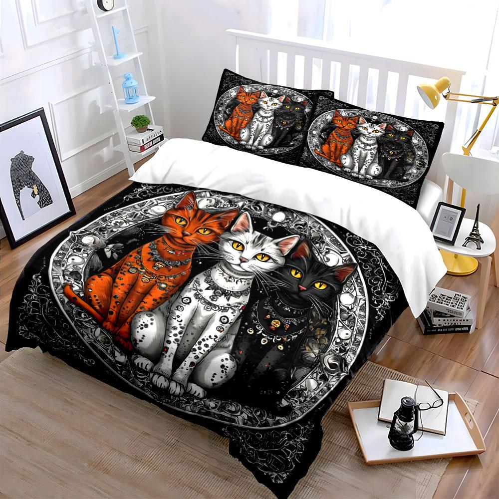 Mystical Cats Gothic Design Bedding Duvet Cover Set (1*Duvet Cover 2*Pillowcases, without duvet insert)